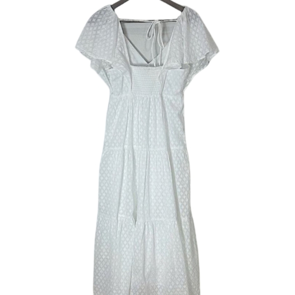 NWT Madewell White Crinkled Georgette Maxi Dress V-Neck Flutter Sleeves Size 8 - Picture 15 of 16